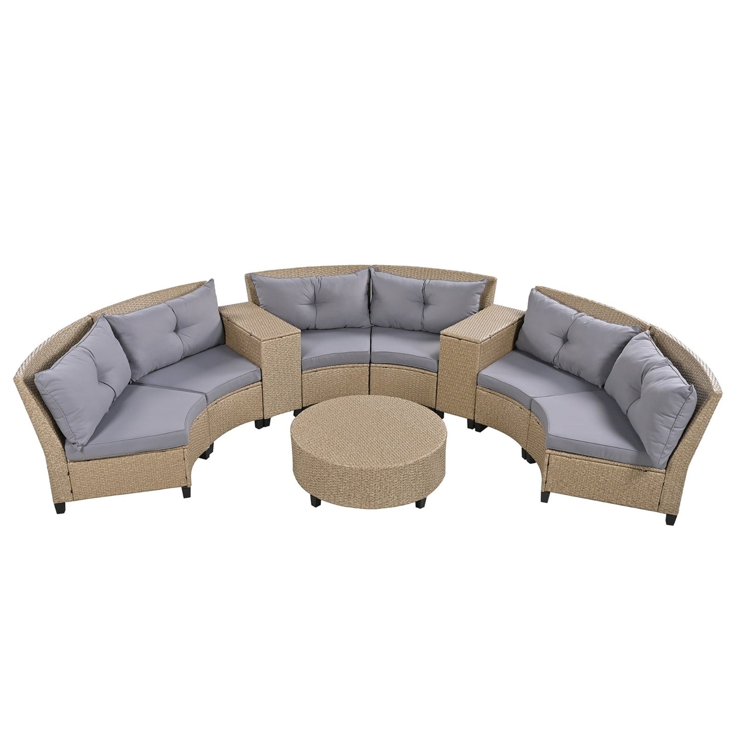 U Style 6-Person Fan-Shaped Rattan Set With Cushions Table Be Up For Life