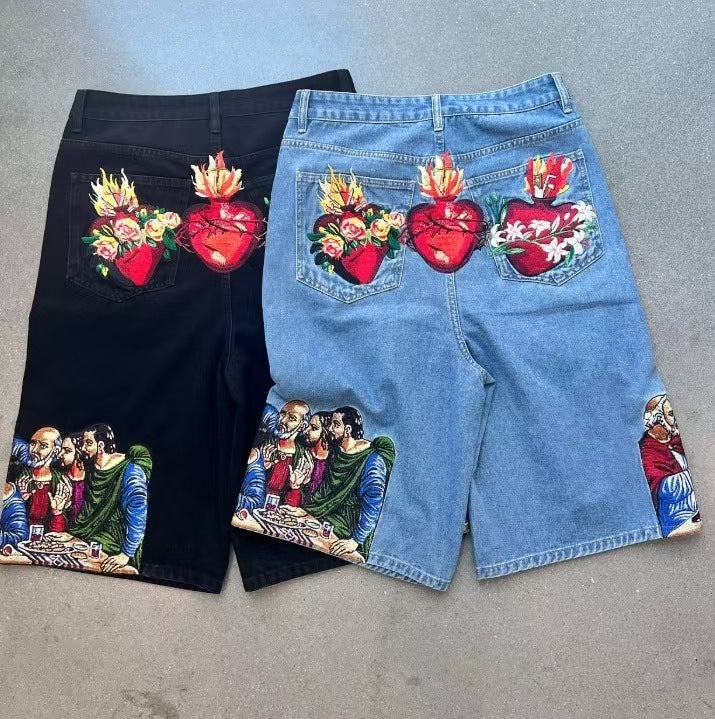 Jesus Printed Jean Shorts BEUPFORLIFE.com