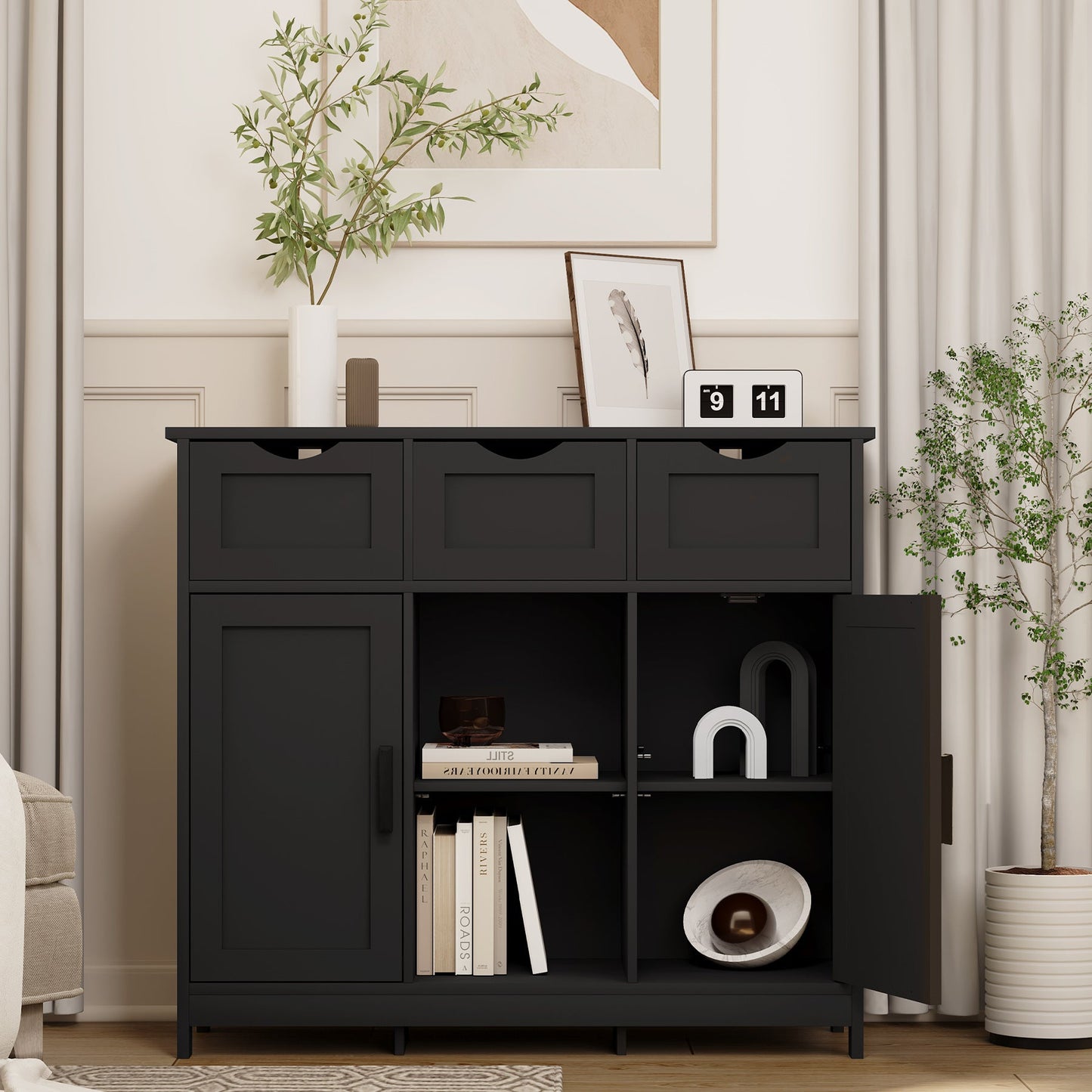 Wooden Storage Cabinet, w/ Drawers And Shelves BEUPFORLIFE.com