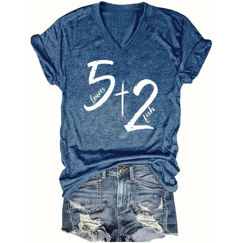 '5 Add 2' Print V Neck T-Shirt BEUPFORLIFE.com