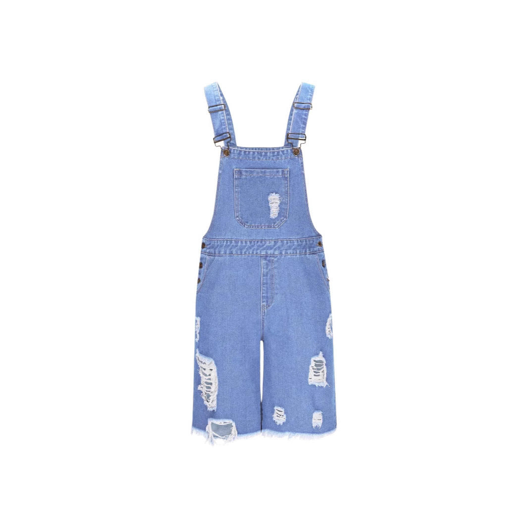 Ripped Men's Denim Suspender Shorts Be Up For Life