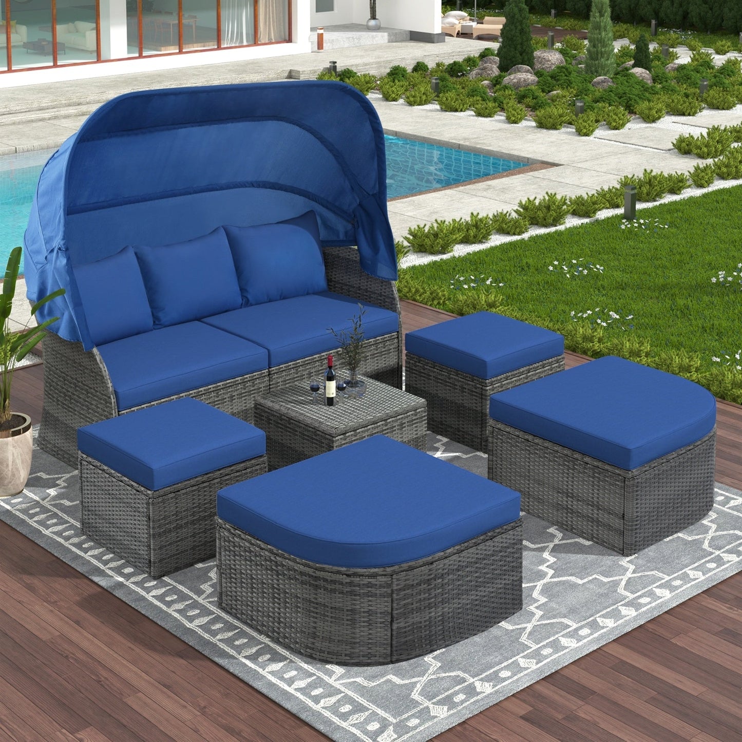 U STYLE Patio Furniture Set Daybed W Retractable Canopy Wicker Be Up For Life