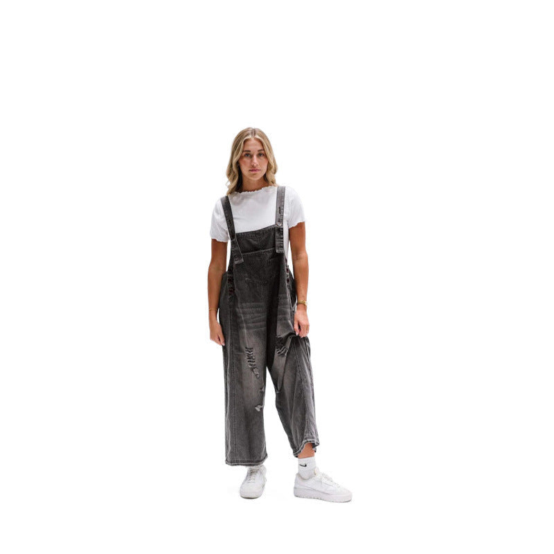 Retro Ripped Loose Wide Leg Denim Overalls BEUPFORLIFE.com