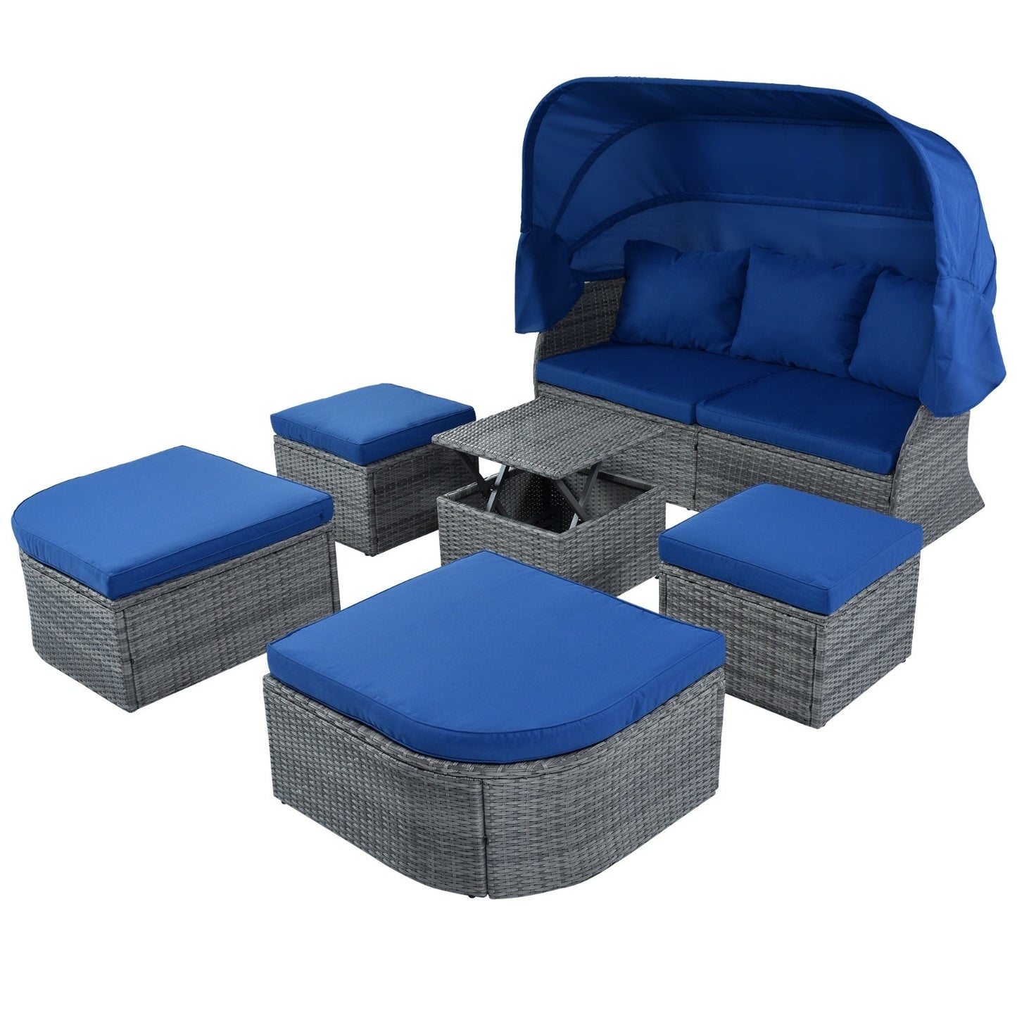 U STYLE Patio Furniture Set Daybed W Retractable Canopy Wicker Be Up For Life
