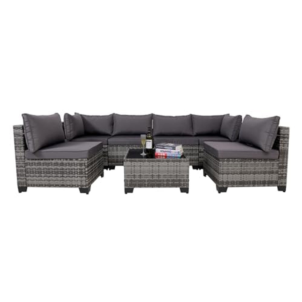 7 Piece Outdoor Rattan Patio, Black Wicker Sectional Set BEUPFORLIFE.com