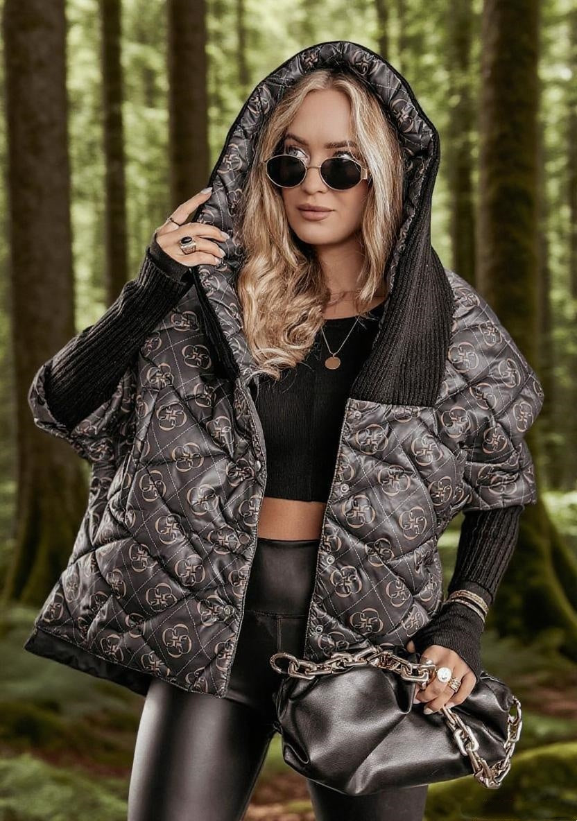 Diamond Lattice Hooded Casual Long Sleeve Coat