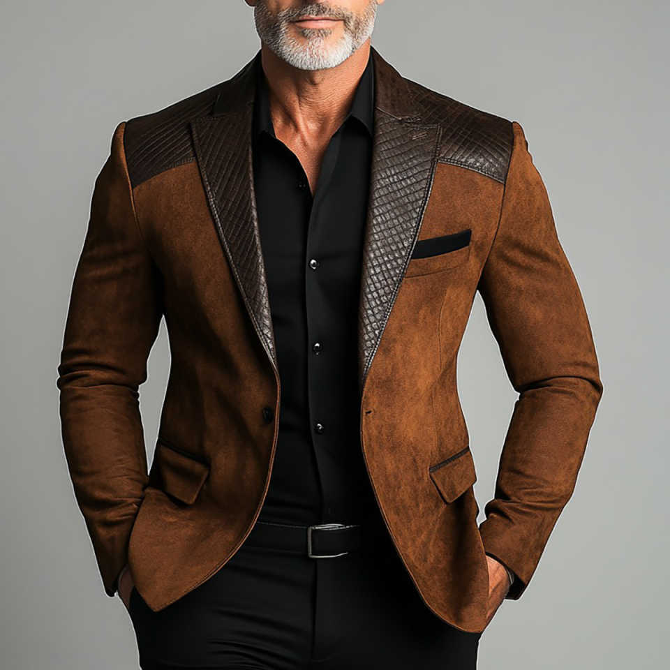 Brown Suede Blazer With Textured Leather Accents Be Up For Life