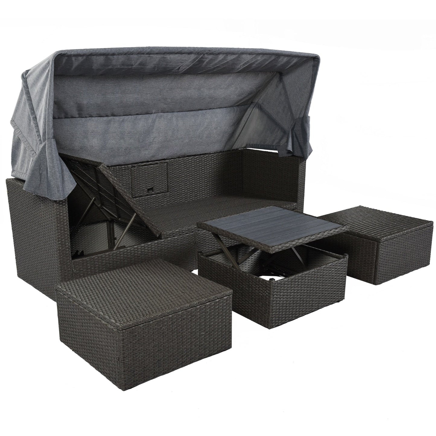 U Style Patio Rectangle Daybed With Canopy, Wicker Sectional Seating Be Up For Life