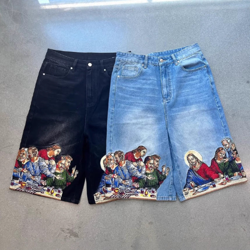 Jesus Printed Jean Shorts BEUPFORLIFE.com