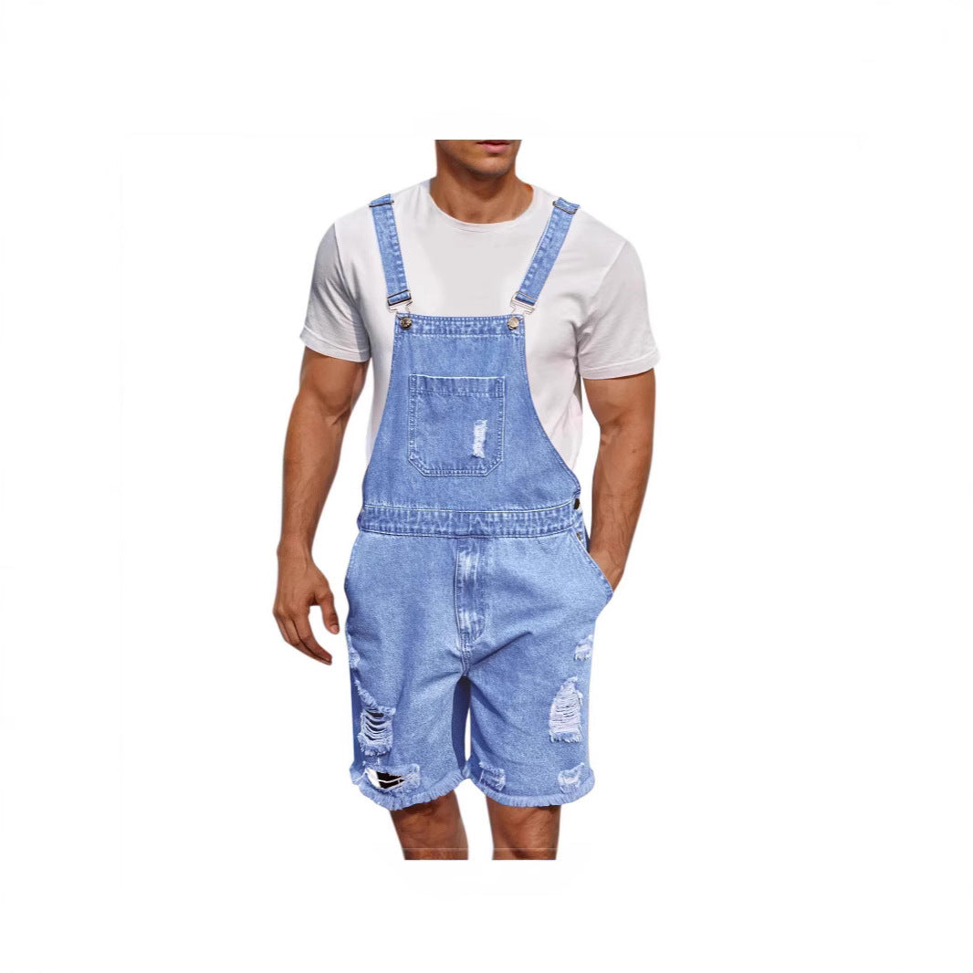 Ripped Men's Denim Suspender Shorts Be Up For Life