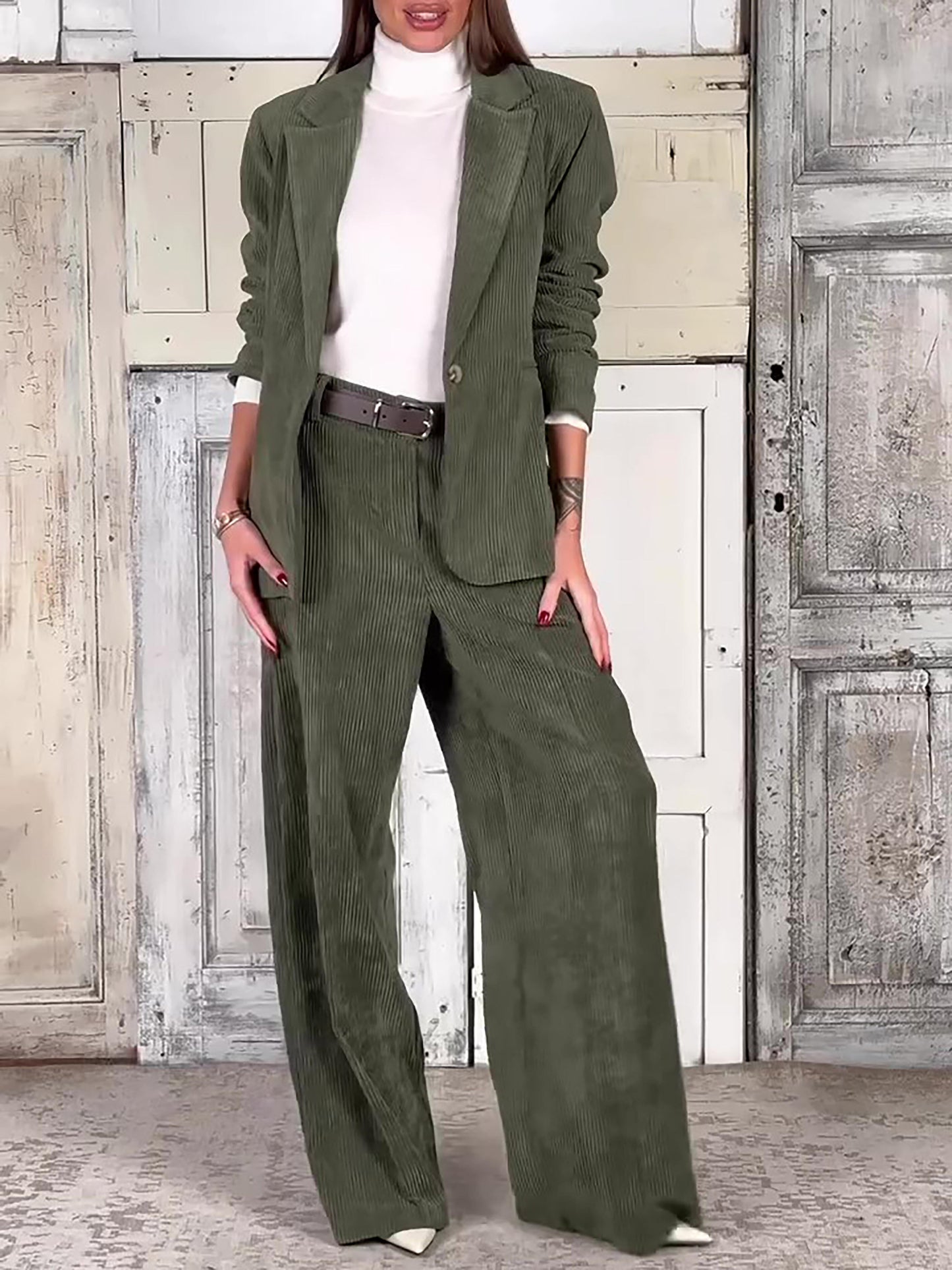 Casual Commuting Corduroy Blazer & Pants Set BEUPFORLIFE.com