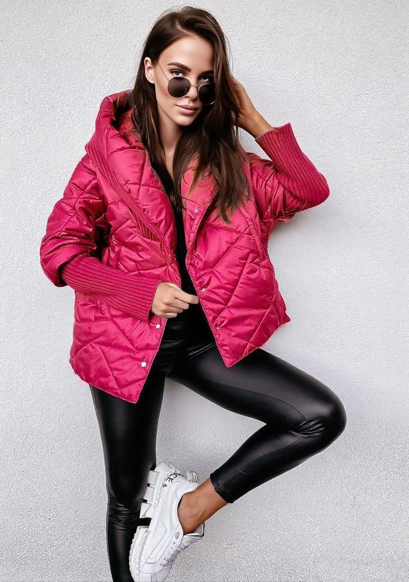 Diamond Lattice Hooded Casual Long Sleeve Coat