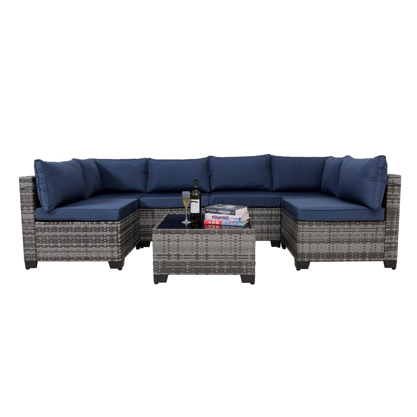 7 Piece Outdoor Rattan Patio, Black Wicker Sectional Set BEUPFORLIFE.com