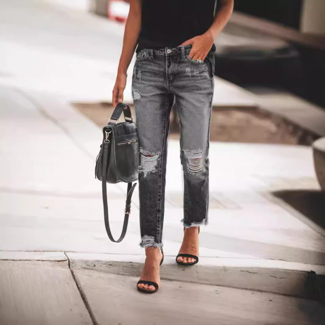 Women's Ripped Non-elastic Jeans Be Up For Life