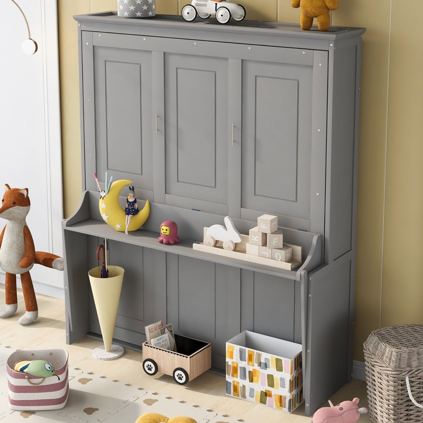 Queen Size Murphy Bed With A Shelf, Gray BEUPFORLIFE.com