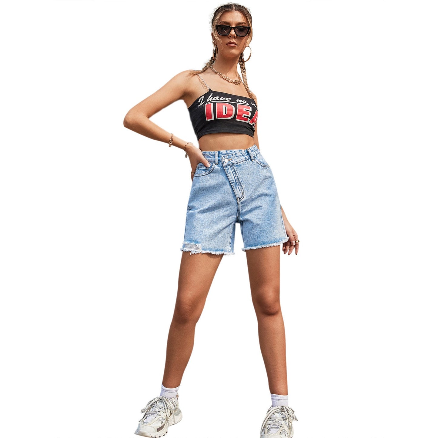 High Waist Loose And Slimming Raw Edge Denim Shorts Be Up For Life
