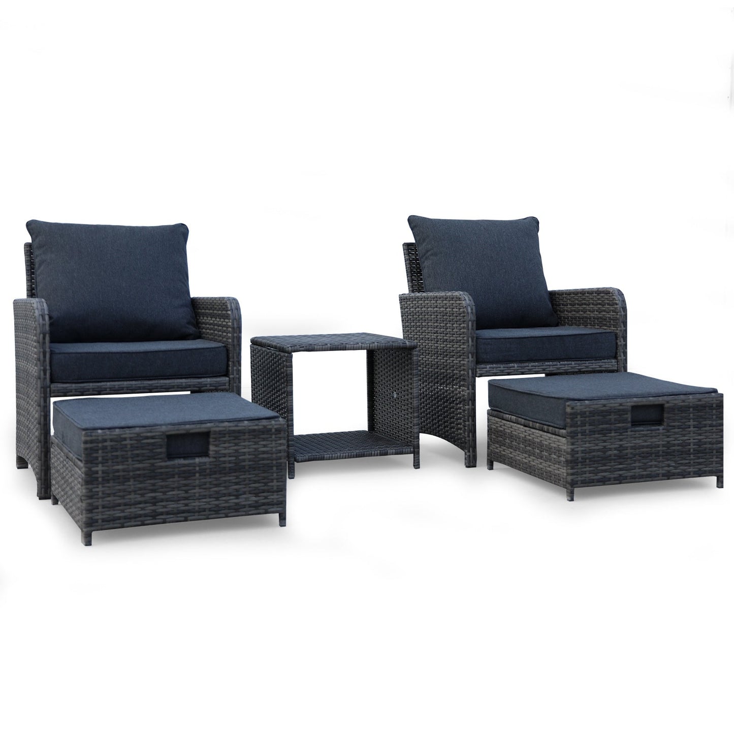 5 Piece Wicker Patio Conversation Furniture Set w/Ottomans BEUPFORLIFE.com