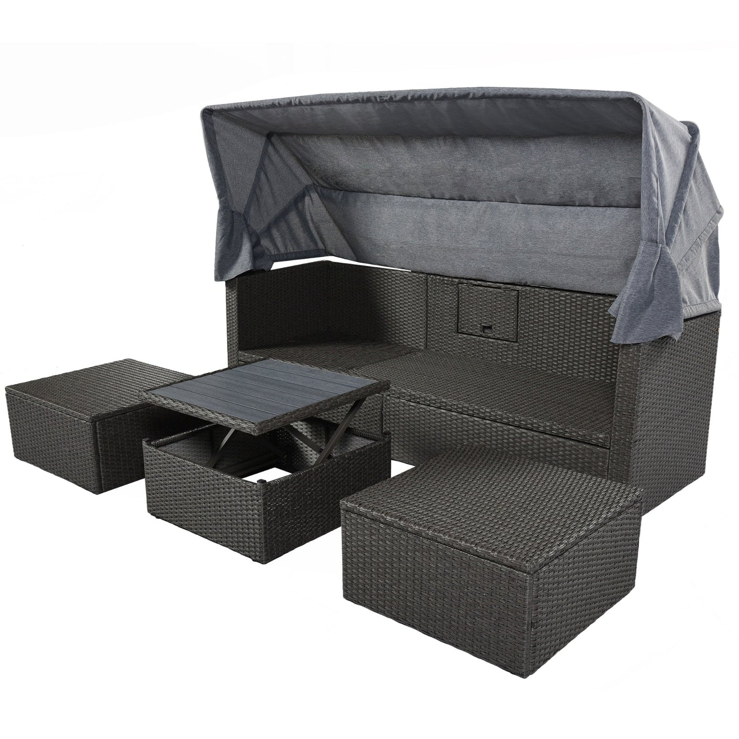 U Style Patio Rectangle Daybed With Canopy, Wicker Sectional Seating Be Up For Life