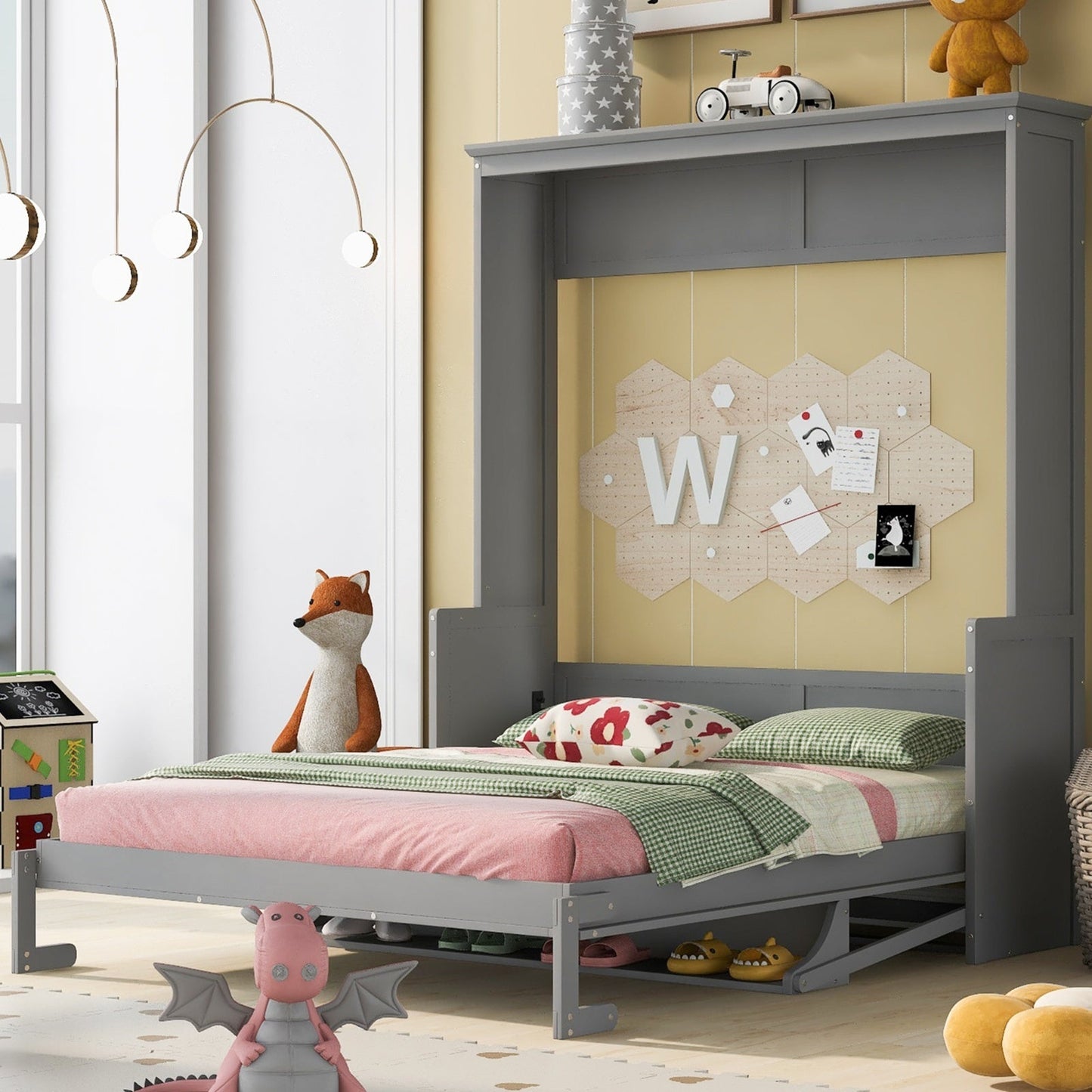 Queen Size Murphy Bed With A Shelf, Gray BEUPFORLIFE.com