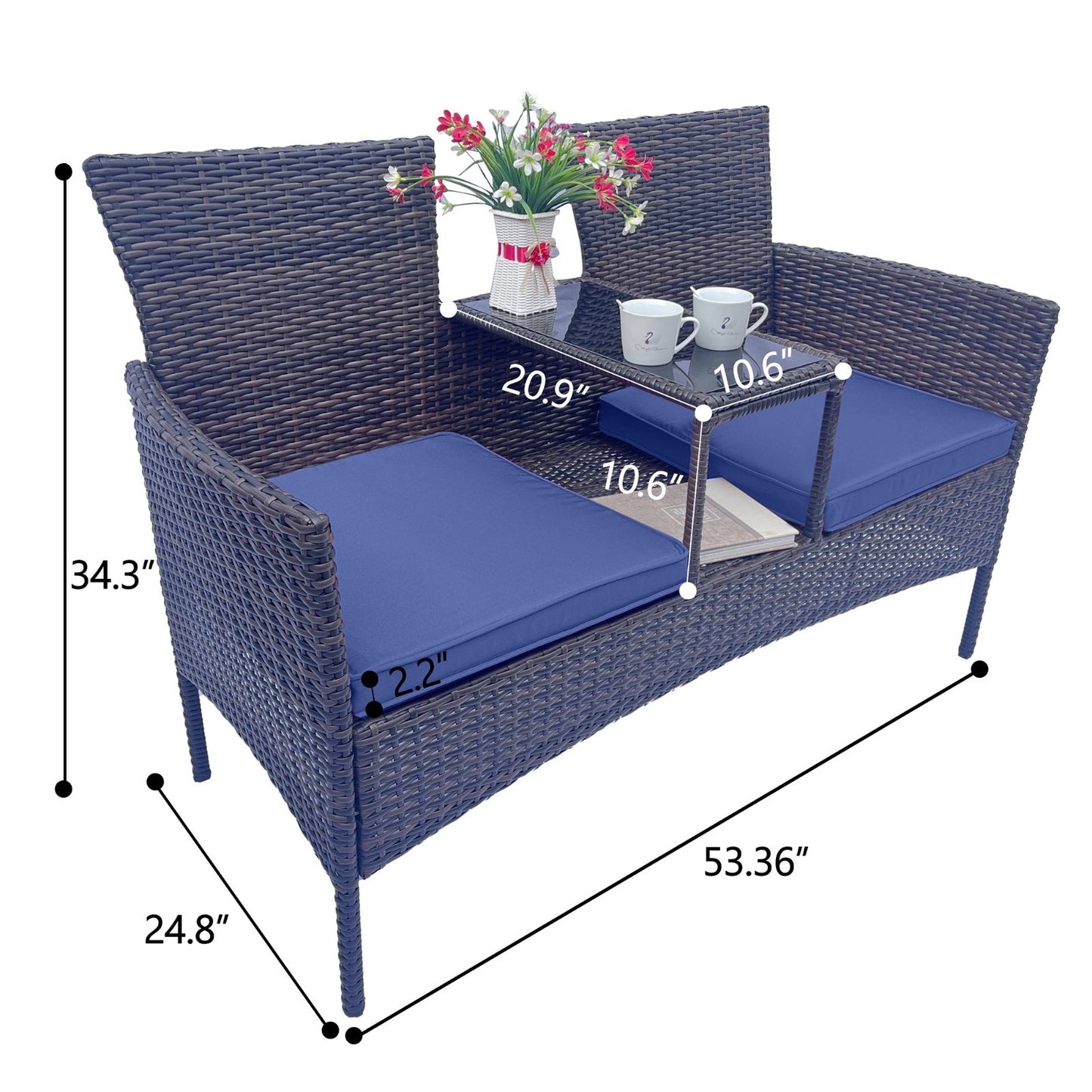 Wicker Patio Conversation Furniture Set, With Removable Cushions & Table BEUPFORLIFE.com