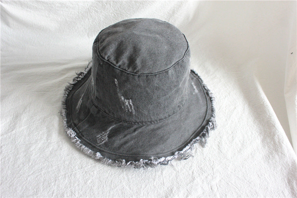 Summer Sunshade Raw Edge Denim Bucket Hat Women BEUPFORLIFE.com