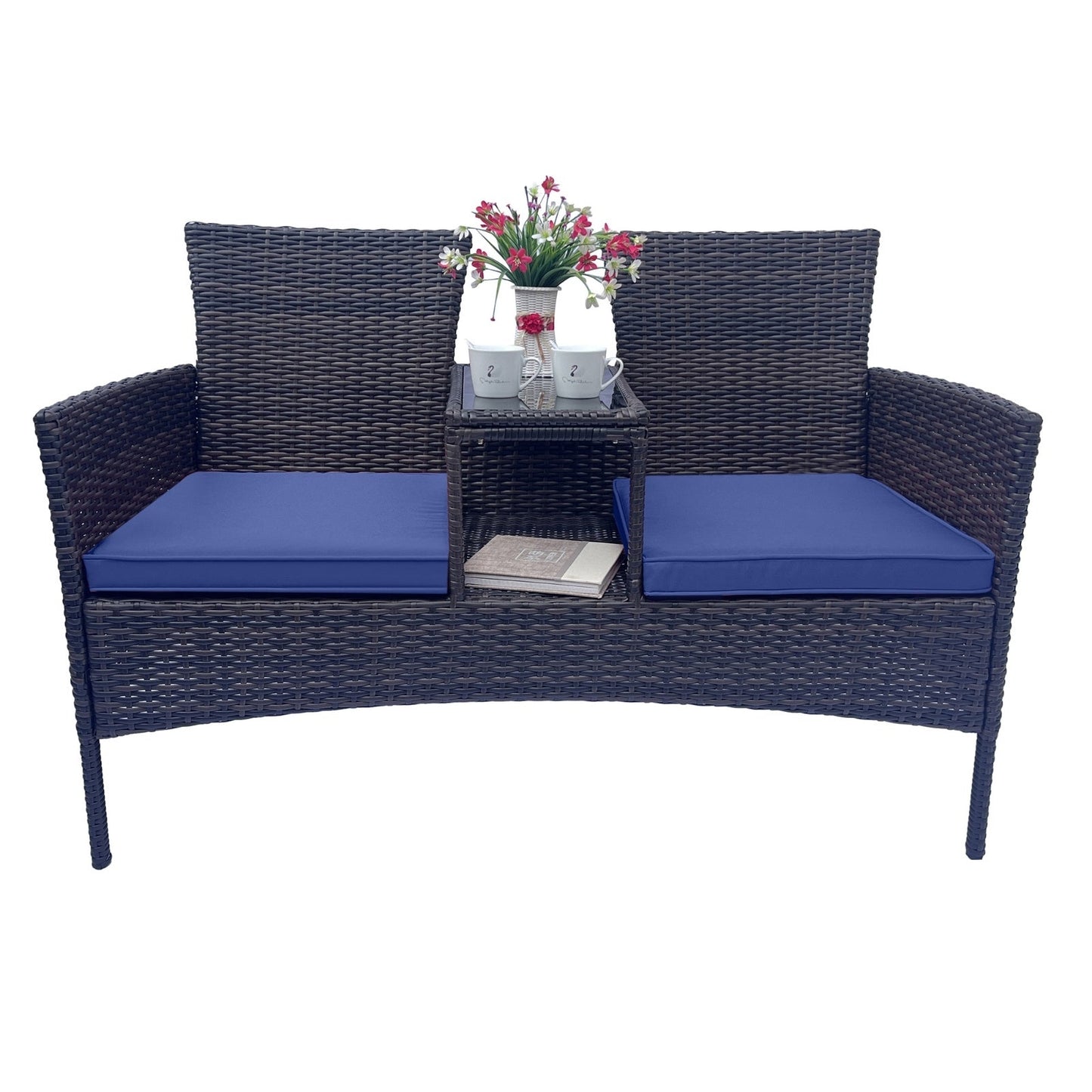 Wicker Patio Conversation Furniture Set, With Removable Cushions & Table BEUPFORLIFE.com