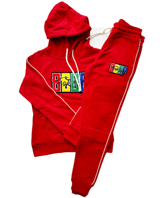 Ladies Red Cotton Jogger w/ White Stripes - BEUPFORLIFE.com