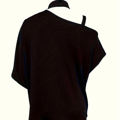 Slanted Shoulder Collar Printed T-shirt Top BEUPFORLIFE.com