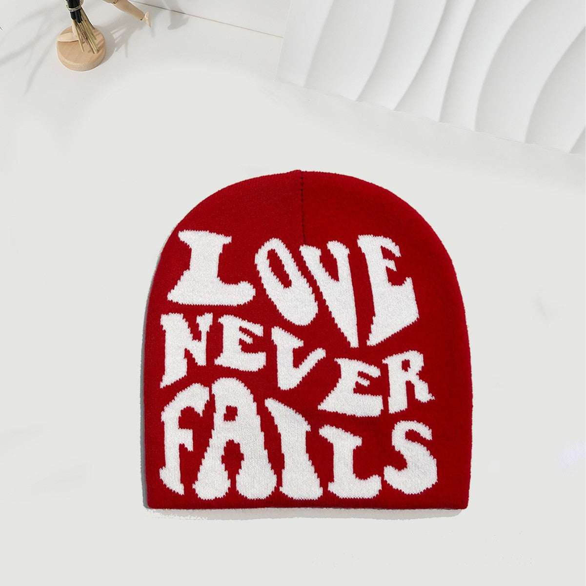 Knitted LOVE NEVER FAILS Jacquard One-size Fits All Beanie Be Up For Life