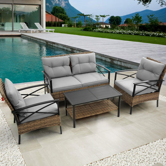 4 Piece Patio Sectional Sofa Set BEUPFORLIFE.com