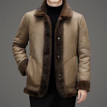 Men's Mink Leather Wool Coat Be Up For Life