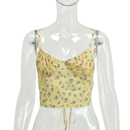 Sleeveless Floral Adjustable Strap Ultra-short Slim Top BEUPFORLIFE.com