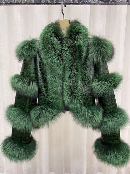 Elegant Bright Leather Fox Fur Coat Be Up For Life
