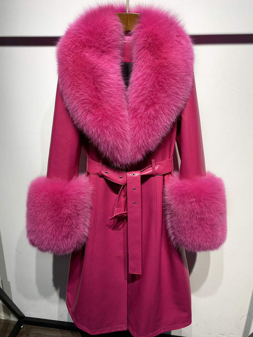 Genuine Leather Sheepskin Fox Fur Coat