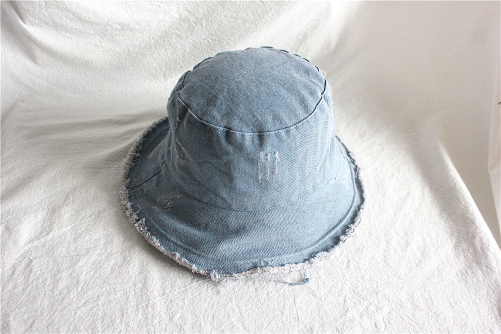Summer Sunshade Raw Edge Denim Bucket Hat Women - BEUPFORLIFE.com