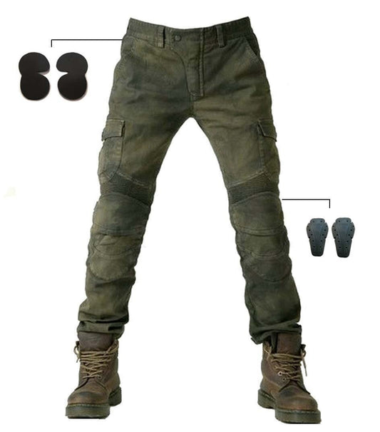 Army green denim jeans with locomotive pad BEUPFORLIFE.com
