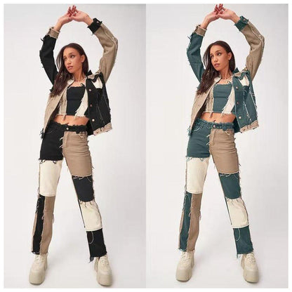 High Elastic Stitching Raw Edge Women's Straight-leg Jeans BEUPFORLIFE.com