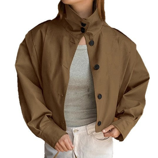 Khaki Lapel Simple Single-breasted Coat BEUPFORLIFE.com
