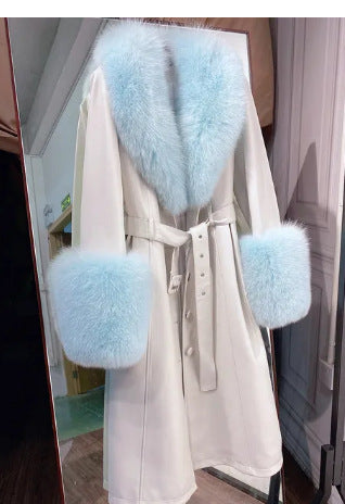 Genuine Leather Sheepskin Fox Fur Coat
