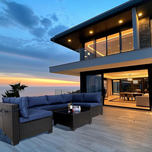 7 Piece Outdoor Rattan Patio, Black Wicker Sectional Set BEUPFORLIFE.com