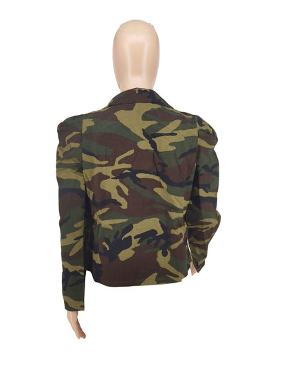 Chic Double-Breasted, Camo Print Jacket Be Up For Life