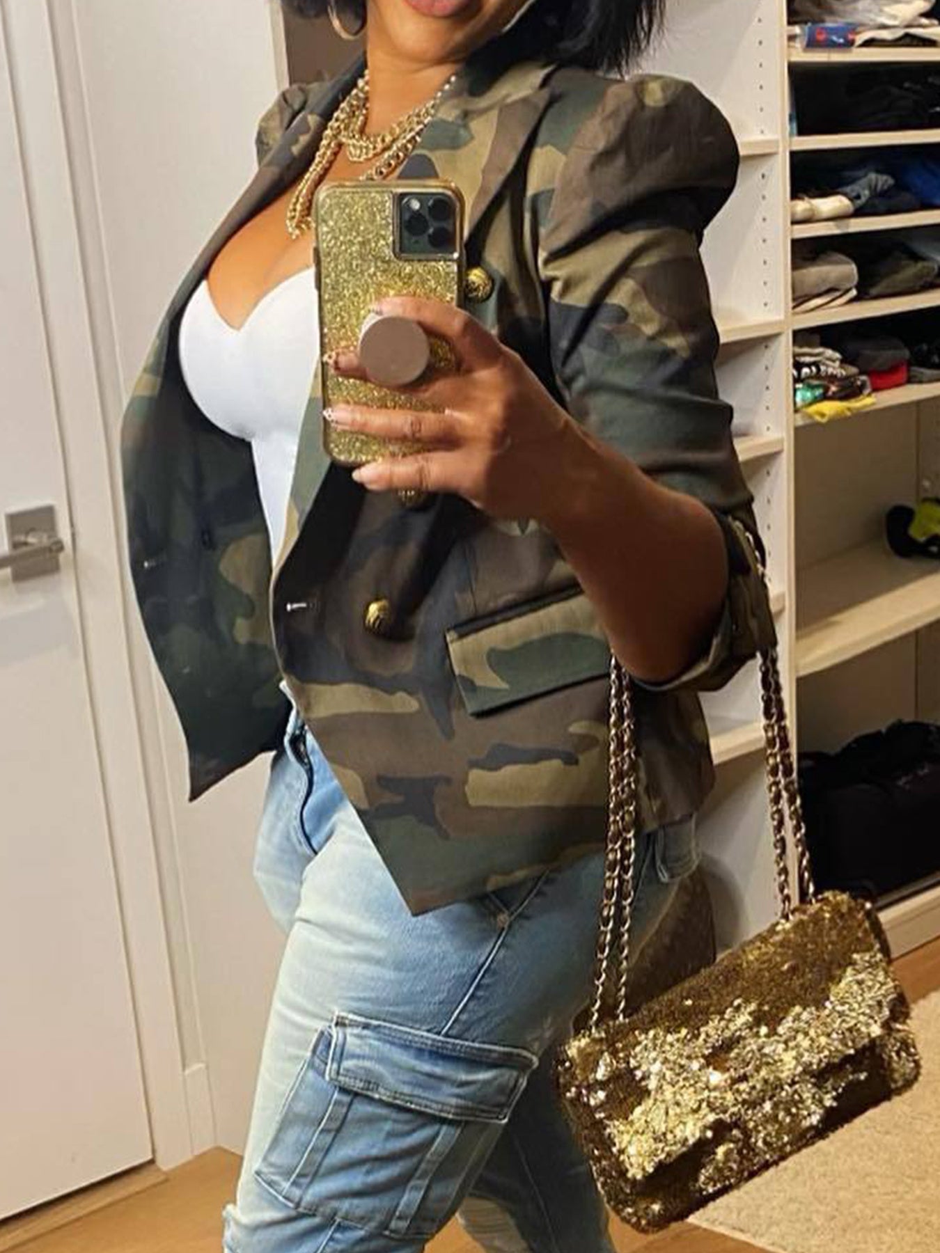 Chic Double-Breasted, Camo Print Jacket Be Up For Life