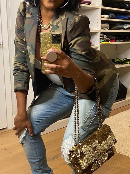 Chic Double-Breasted, Camo Print Jacket Be Up For Life