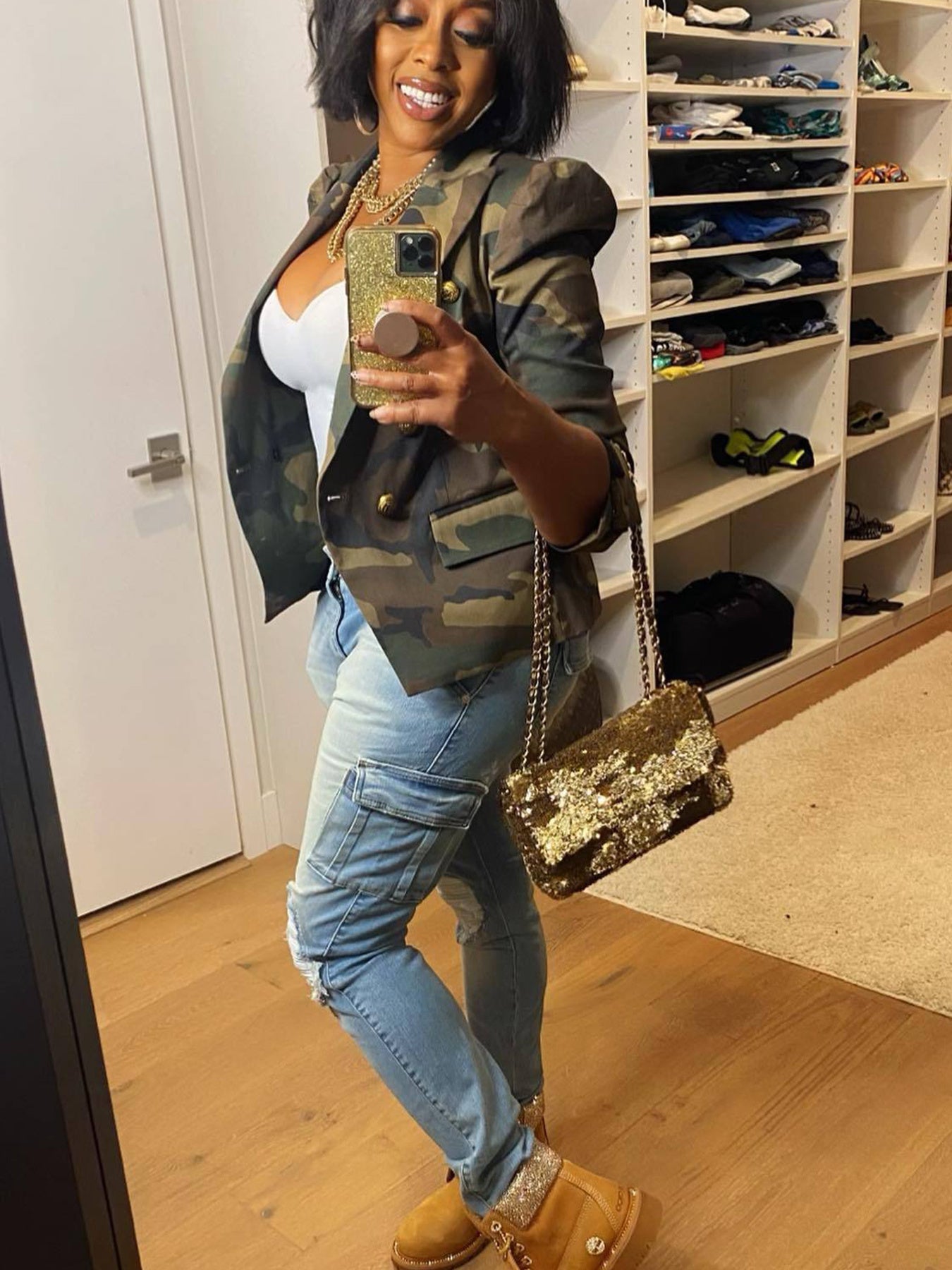 Chic Double-Breasted, Camo Print Jacket Be Up For Life