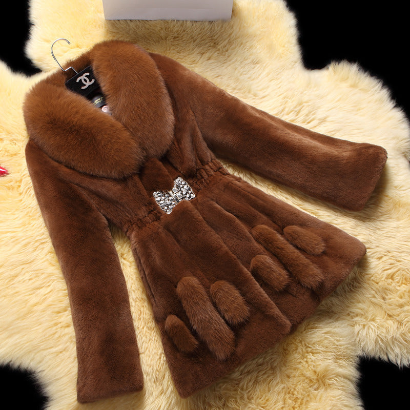 Ladies Mid-length Rex Rabbit Fleece Haining Fur Coat Be Up For Life