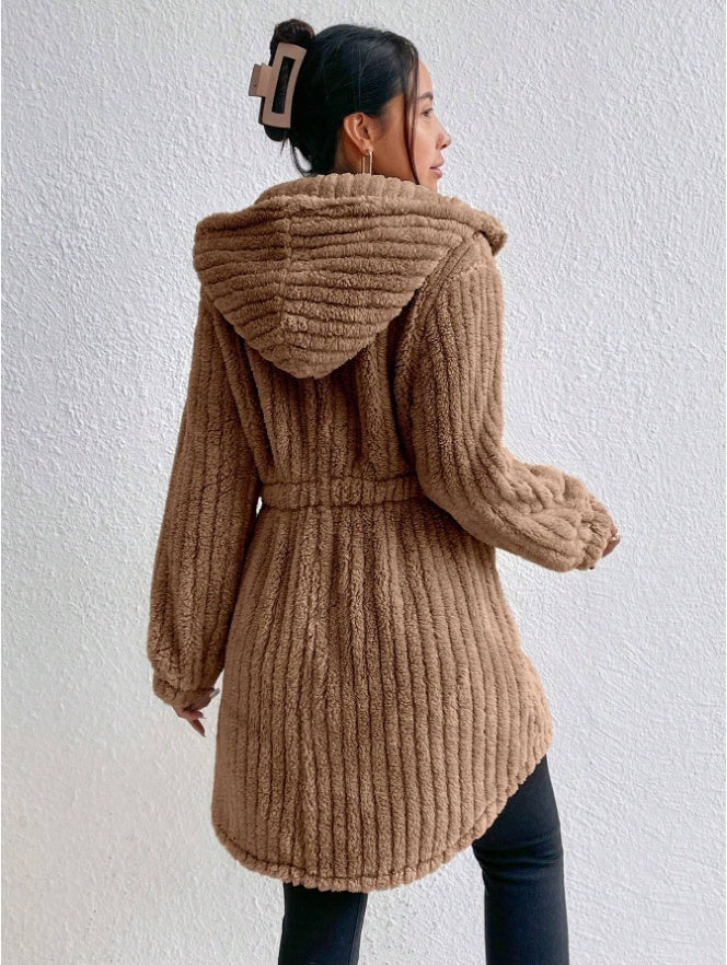 Button Front Hooded Teddy Coat BEUPFORLIFE.com