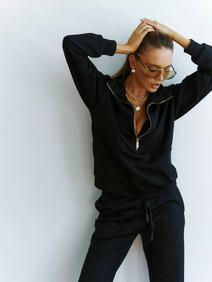 Loose Zip Top Drawstring Two-piece Set