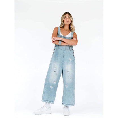 Retro Ripped Loose Wide Leg Denim Overalls BEUPFORLIFE.com