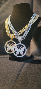 Butterfly Circle Pendant w/ Iced out chain