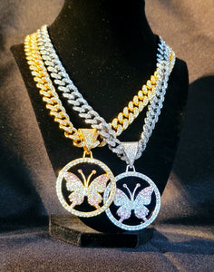 Butterfly Circle Pendant w/ Iced out chain